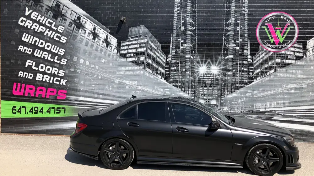 Vinyl Wrap Toronto Mercedes-Benz C63 AMG 2016 Avery Dennison Black Car Full Collage - 3M Vinyl Wrap Cost
