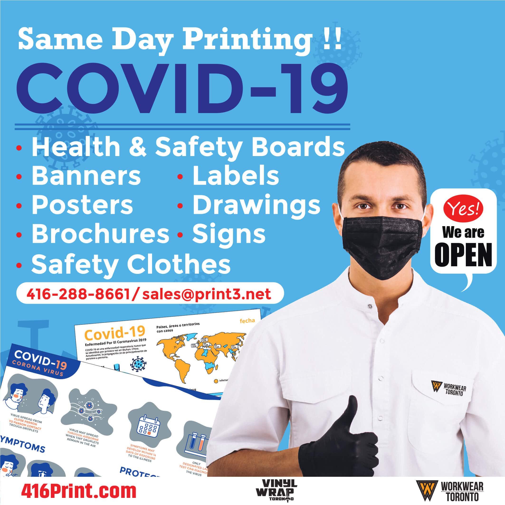 Vinyl Wrap Toronto Printthree Covid-19 Yes! We're Open - Printing