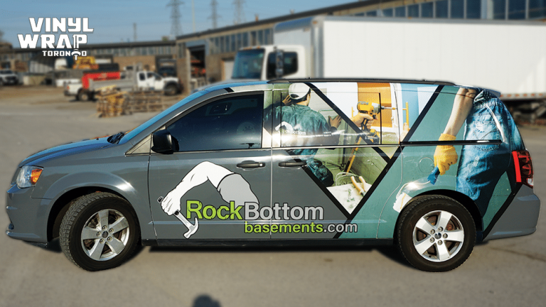 Dodge Caravan - Custom Full Van Wrap - VinylWrapToronto.com - Avery Dennison - Lettering & Decals - Best Car Wrap in Toronto - Side - Custom Van Wrap Cost - RockBottom Basements