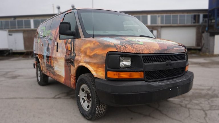 Chevrolet Express 2010 - VinylWrapToronto.com - Full Van Wrap - RockBottom Cosntuction - Custom Vehicle Wrap - Avery Dennison - Front Side - Avery and 3M vinyl wraps