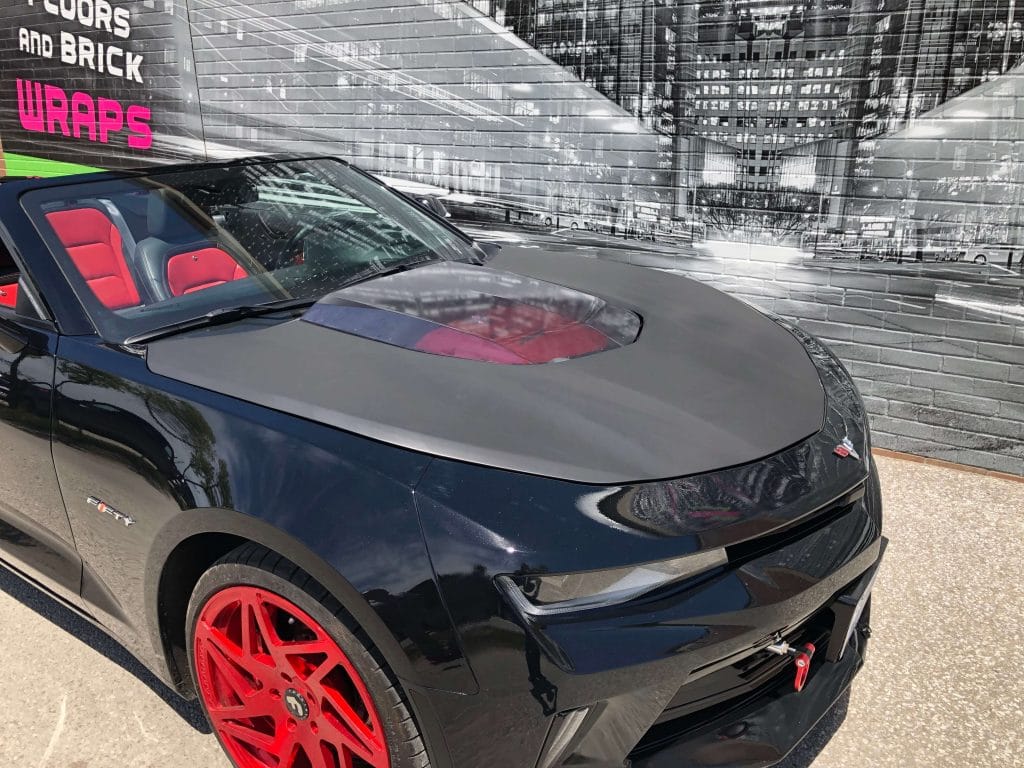 VinylWrapToronto Chevrolet Camaro Partial Hood Wrap Matte Black Avery Dennison - Car Branding