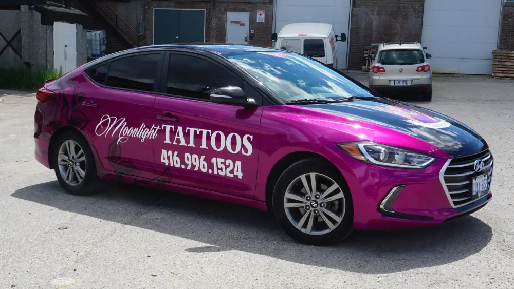 Vehicle Wrap Trends 2022 - Bold Designs - Moonlight Tattoos - Hyundai Elantra - Vinyl Wrap Toronto