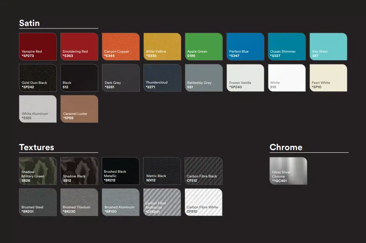 3M Vinyl Wraps - Satin Colour Options and Textures