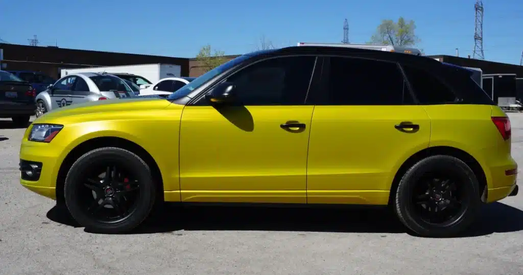 Audi Q5 Full Colour Change Vehicle Wrap in GTA - Black to Satin Bitter Yellow - After - Side View