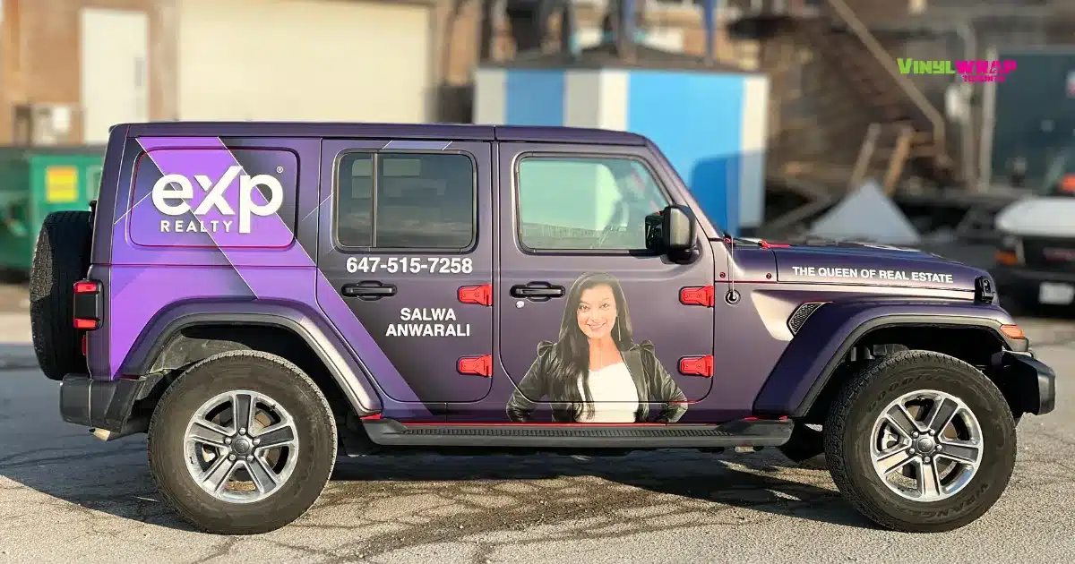 Elevating Impressions: A Full Custom Vinyl Wrap for a Toronto Realtor's Jeep Wrangler 2 Jeep Wrangler - Full Custom Vinyl Wrap by Vinyl Wrap Toronto for Salwa Anwarali - After - Side View