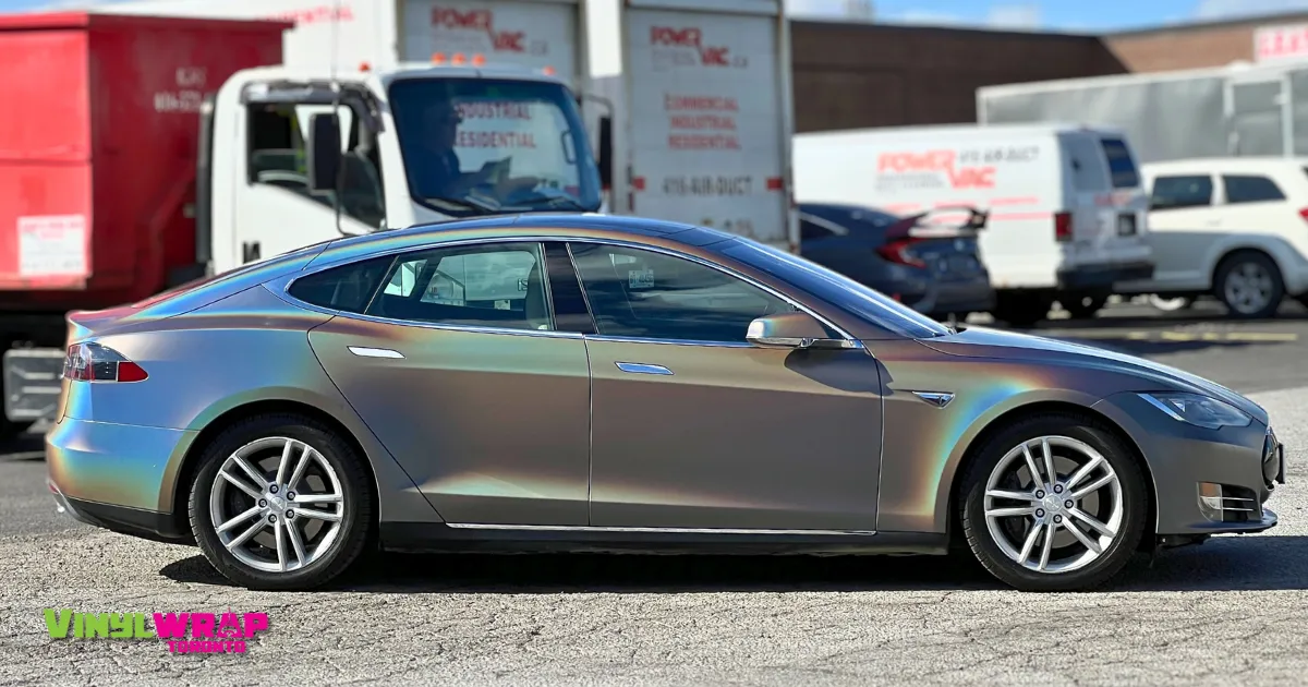 Tesla Mdel 3 2016 Full Colour Change Wrap From Red to Satin Flip Psychedelic - Vinyl Wrap Toronto - After - Updated