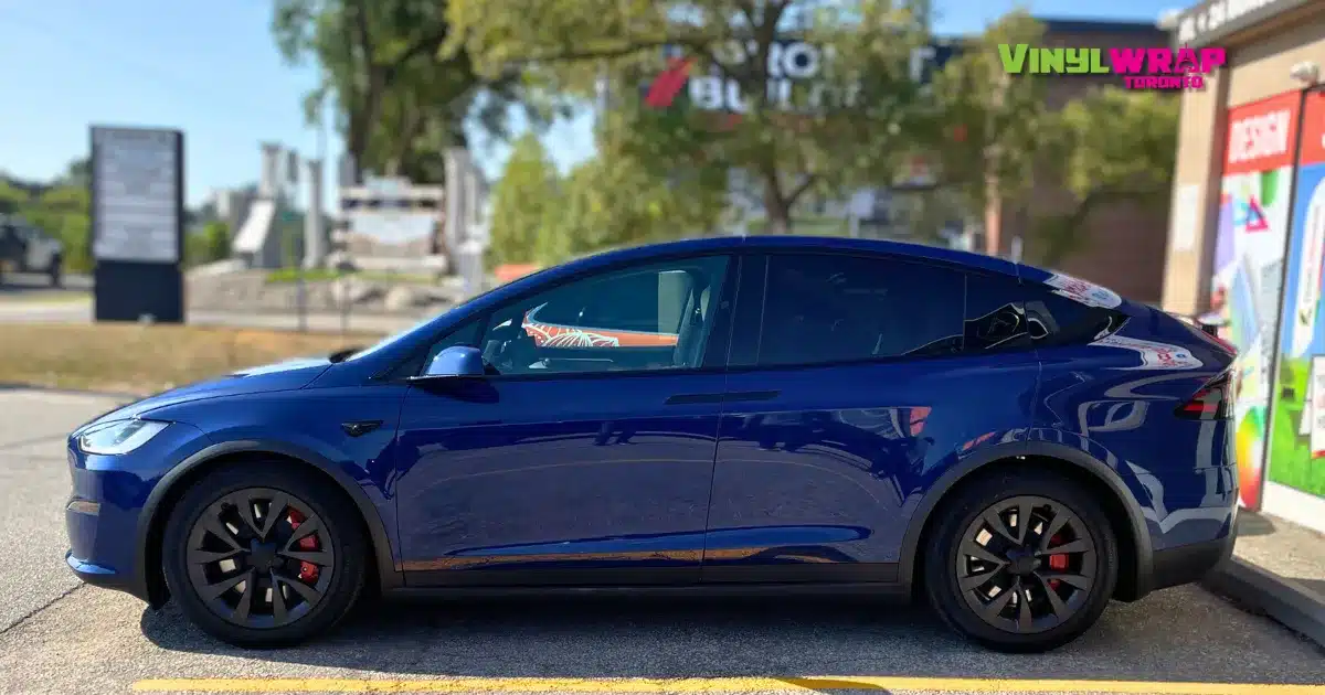 Tesla Model X Full Colour Change Wrap From Gloss Navy Blue to Matte Metallic Night Blue - Before