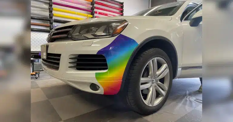 End results of the Volkswagen front bumper stickers after installation.