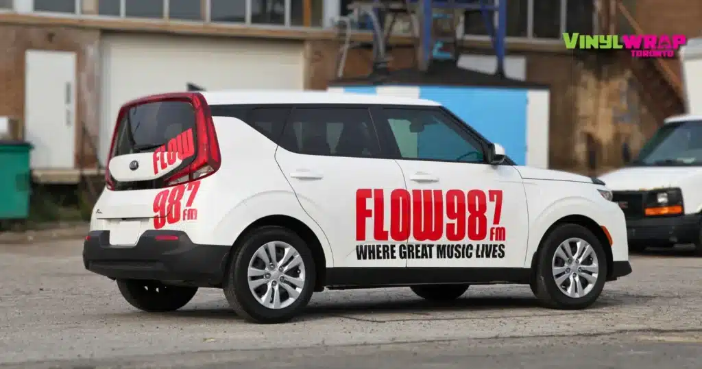 Custom Commercial Decals - Flow 98.7 FM - Back Side Angle