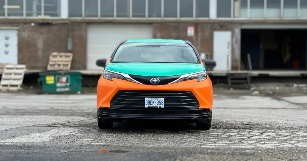 Front view of a Toyota Sienna custom vinyl wrap