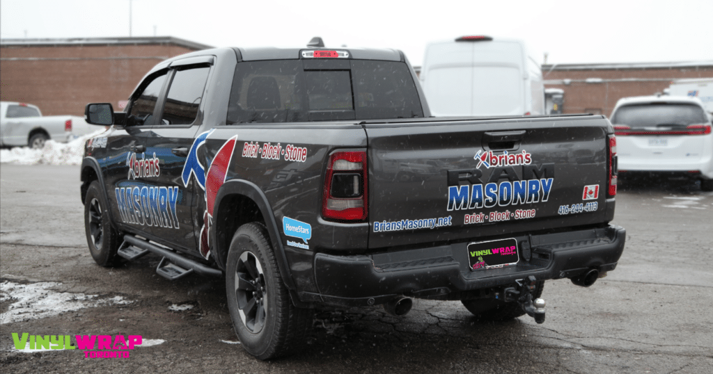 Custom Dodge Ram 1500 Truck Decals for Brian’s Masonry - After - Back Angle View