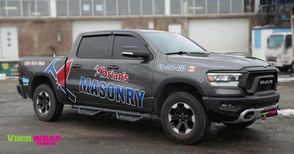 Custom Dodge Ram 1500 Truck Decals for Brian’s Masonry - After - Front Angle View