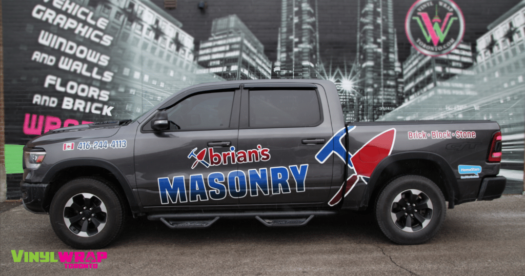 Custom Dodge Ram 1500 Truck Decals for Brian’s Masonry - After - Left Side View