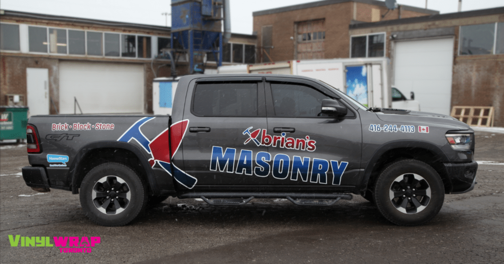 Custom Dodge Ram 1500 Truck Decals for Brian’s Masonry - After - Right Side View