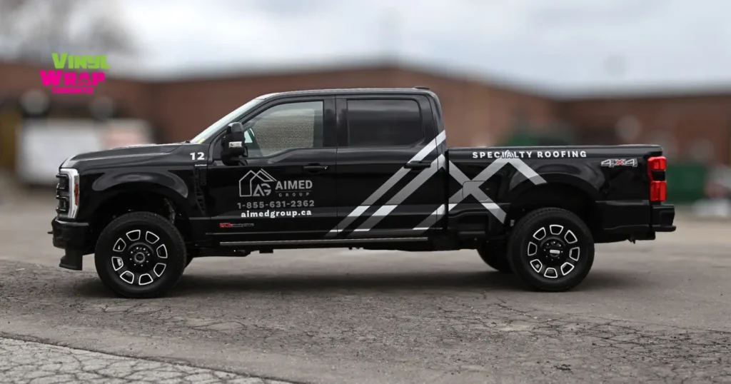 Aimed Group Ford F250 After Partial Wrap by Vinyl Wrap Toronto - Side View