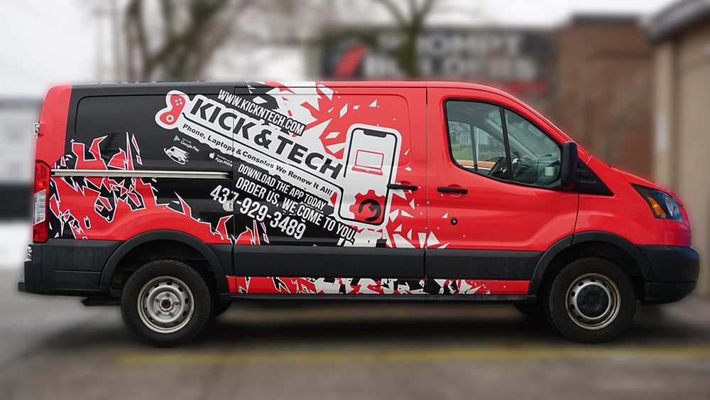 Ford Transit Wrap - Full Van Wrap - Kick & Tech - VinylWrapToronto.com - Vinyl Wrap Toronto - Custom Design - Avery Dennison - After - Side - custom van wrap cost in toronto